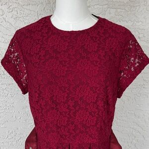 Elegant Lace Burgundy Cocktail Dress Large